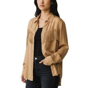 Vintage 80’s 100% Silk Double Sided Fringe Country Western Shirt FIGI Petite Med